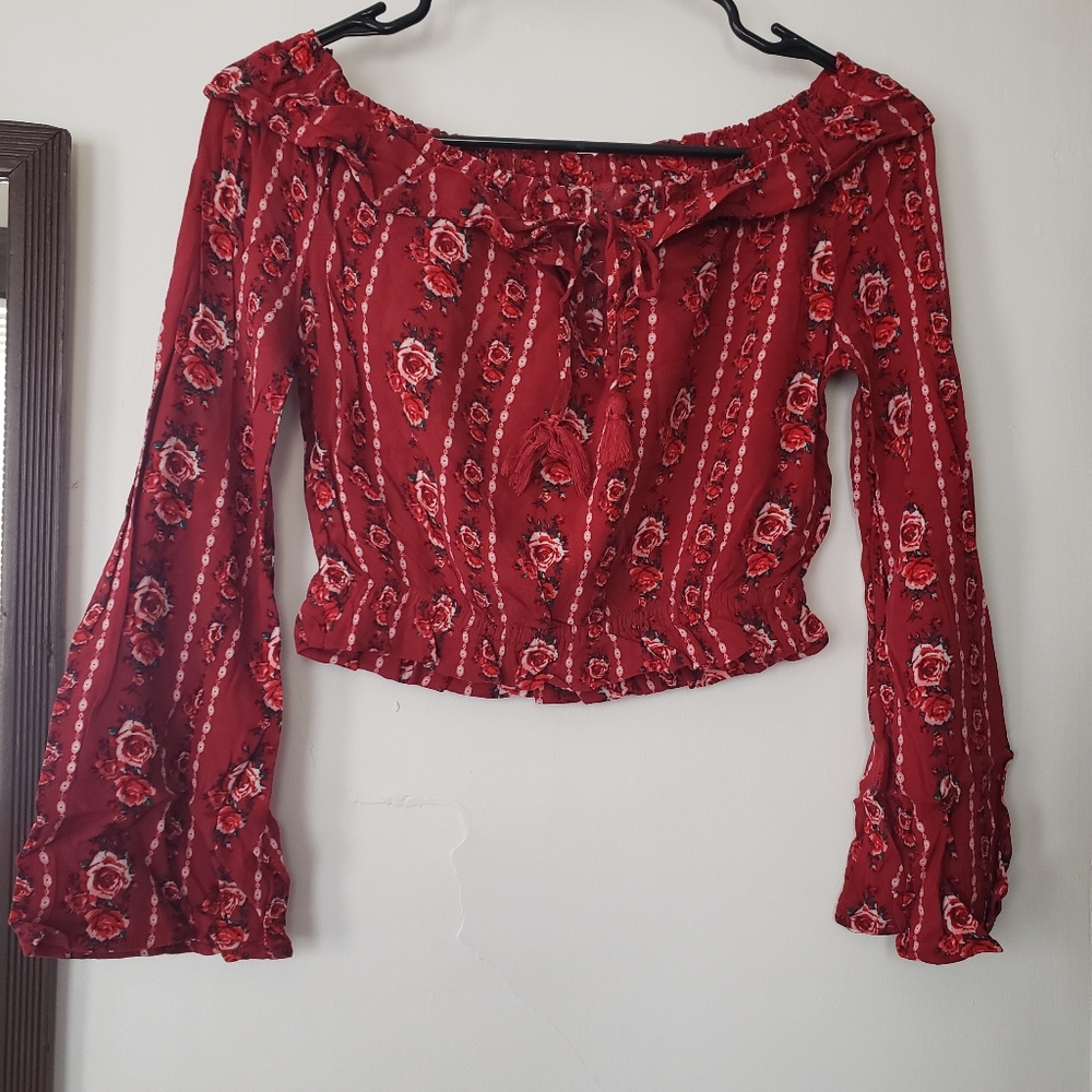Floral Red Off-Shoulder Top.